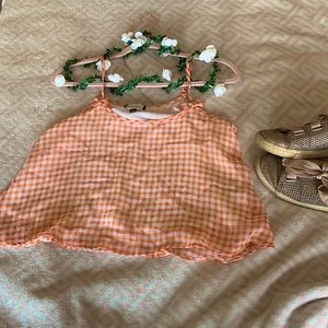 Bow-detailed Orange Flowy Crop Top